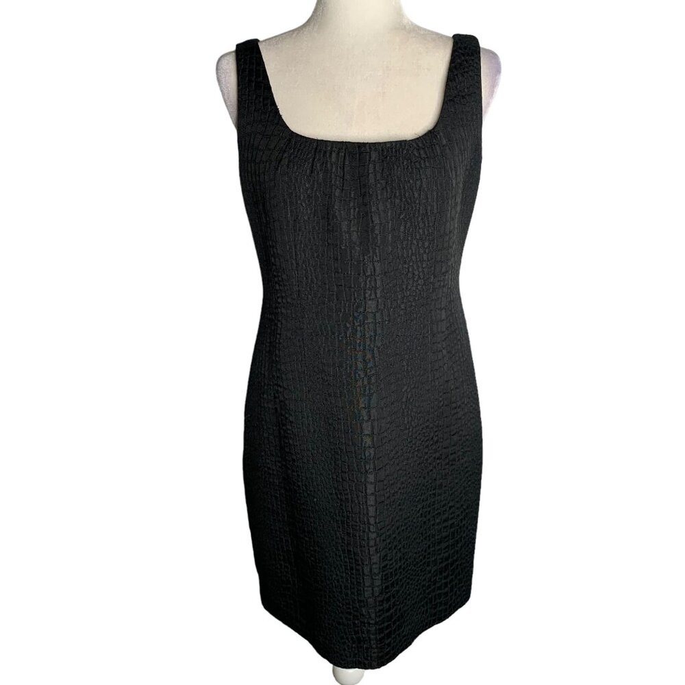 Tahari Sleeveless Animal Snake Print Dress M Black Sheath Lined Zipper Retro